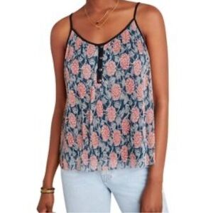 Maeve Anthropologie Floral Metallic Fiber Boho Tank Top Navy And Red Size S